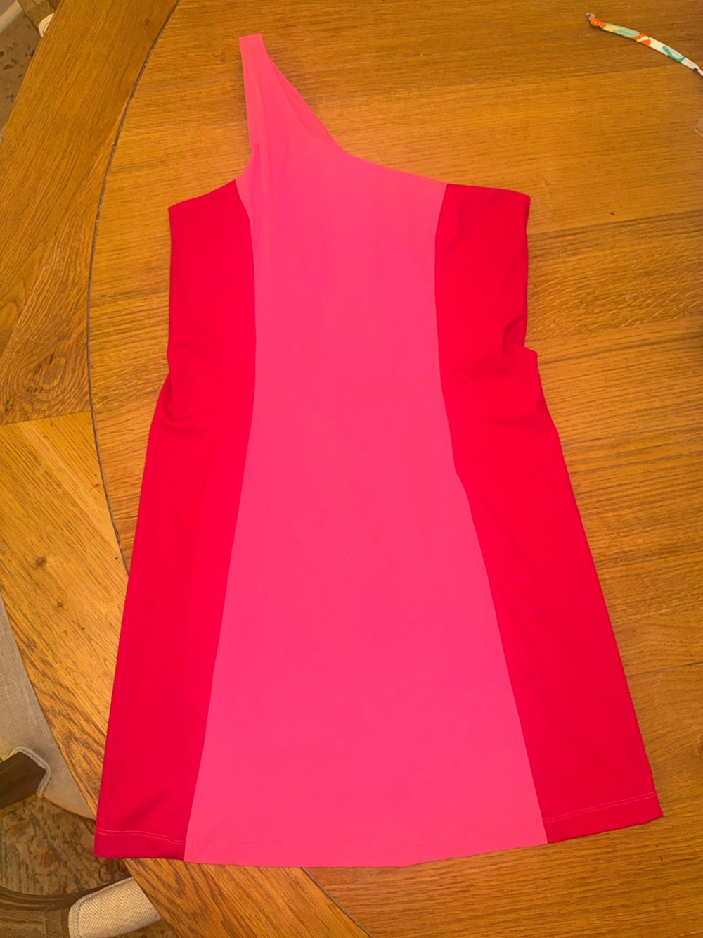 Outdoor Voices One-Shoulder Colorblock Dress in Hot Pink and Raspberry